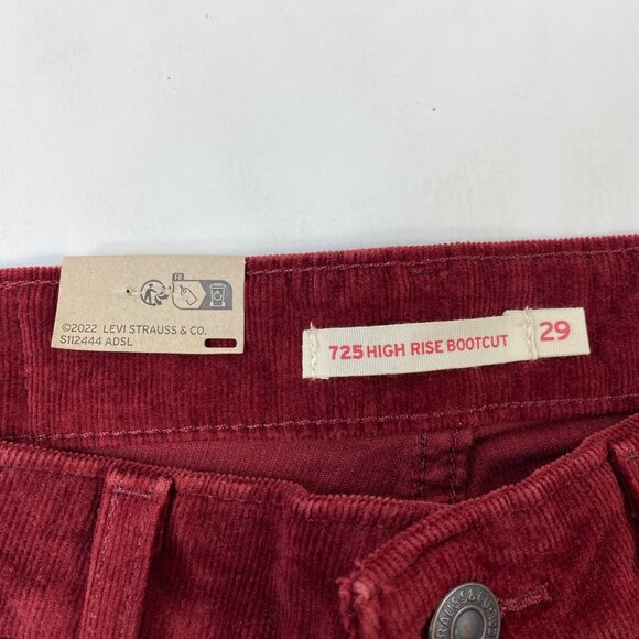 Levis 725 High-Rise Bootcut Womens Corduroy Pants Slim Fit Red Size 29x30 - Picture 8 of 11
